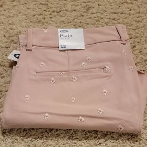 Old Navy Pixie Light Pink Pants with Floral Embroidery- NWT